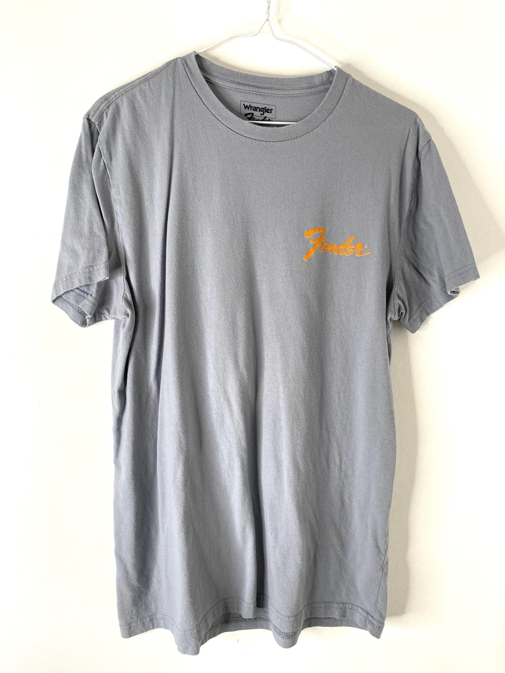 Wrangler x Fender Grey Graphic Tee Stratocaster Guitar Classic Fit 100% Cotton